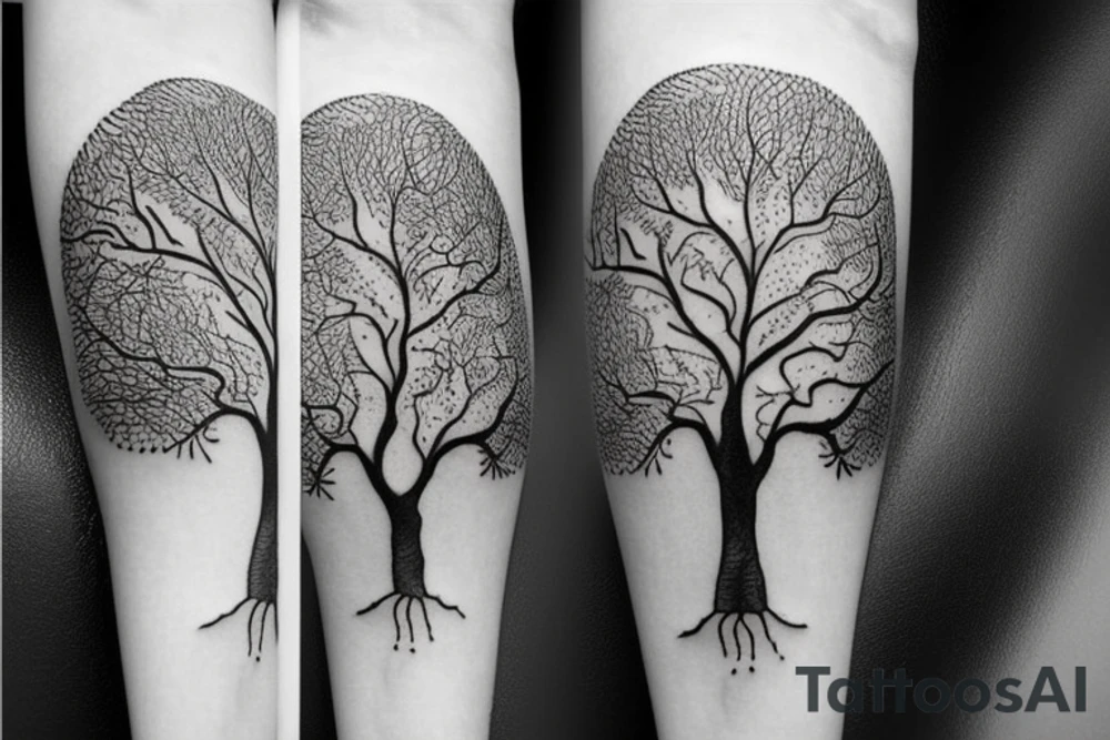 Realistic angle oak Tree of life depicted with 
the roots shown growing underground tattoo idea