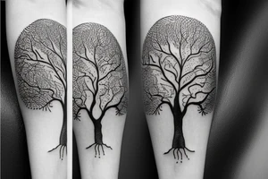 Realistic angle oak Tree of life depicted with 
the roots shown growing underground tattoo idea