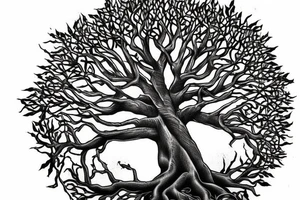 Realism angle oak Tree of life depicted with 
the roots shown growing underground tattoo idea
