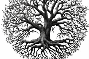 Realism angle oak Tree of life depicted with 
the roots shown growing underground tattoo idea