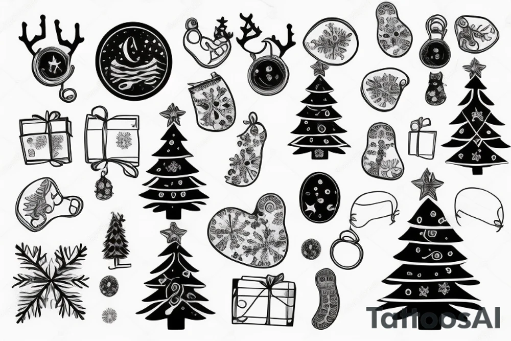 Christmas Tree in the shape of a footprint with a key lock in the center tattoo idea