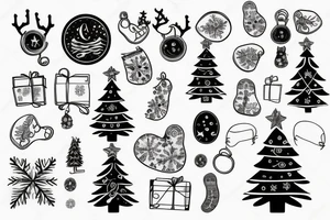 Christmas Tree in the shape of a footprint with a key lock in the center tattoo idea