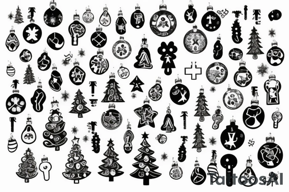 Christmas Tree in the shape of a footprint with a key lock in the center tattoo idea
