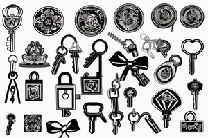 A gift box with a lock in the center and 3 hanging keys around the bow tattoo idea