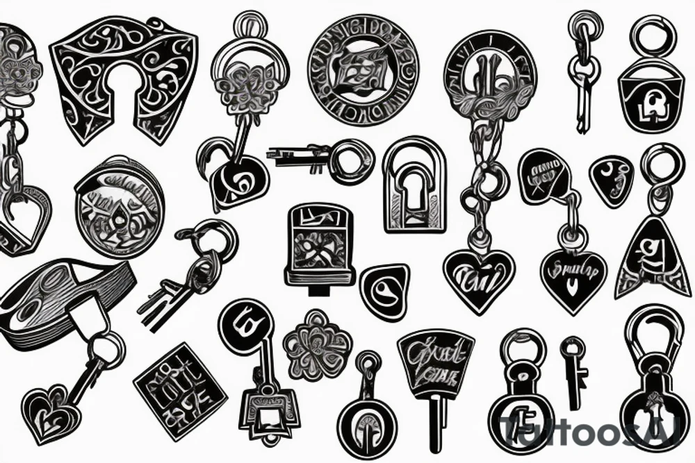 A gift box with a lock in the center and 3 hanging keys around the bow tattoo idea
