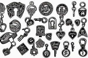 A gift box with a lock in the center and 3 hanging keys around the bow tattoo idea