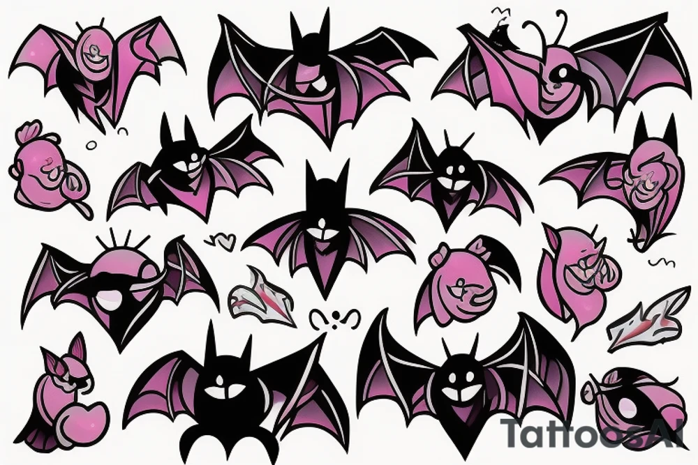 Feminine bat new skool tattoo idea