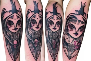 Feminine bat new school tattoo idea
