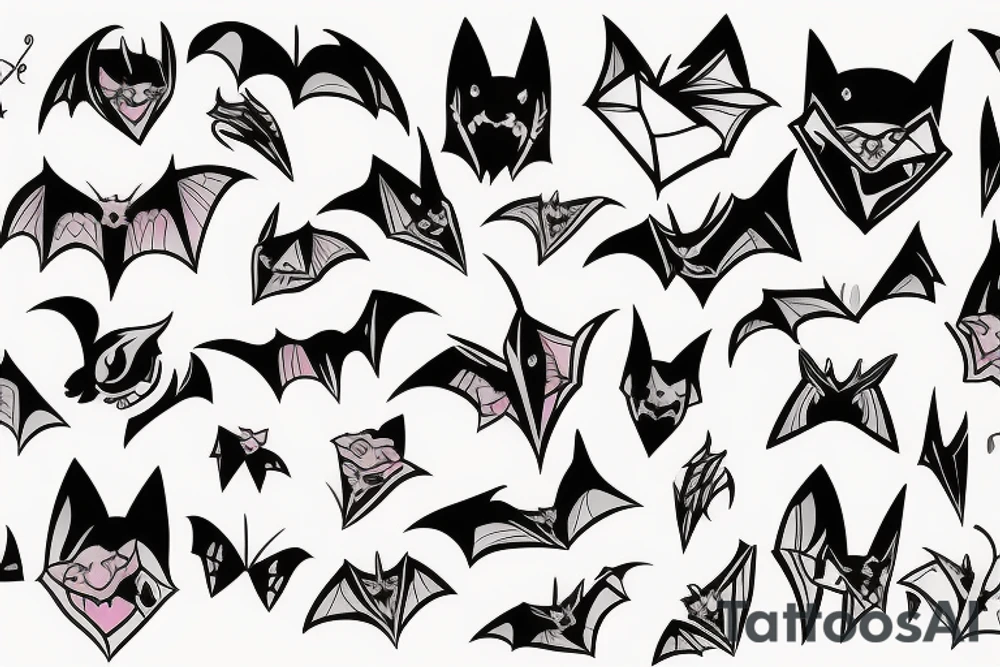 Feminine bat new school tattoo idea