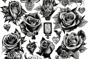 Frankenstein’s monster and roses with thorns and vines and hearts. tattoo idea