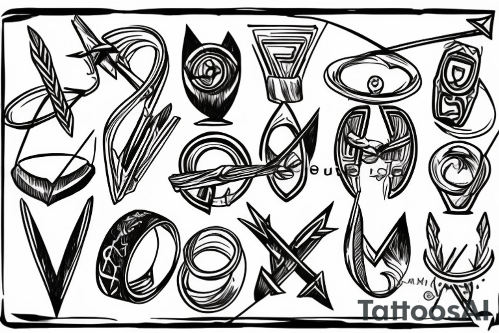 Arrow passing through rings tattoo idea