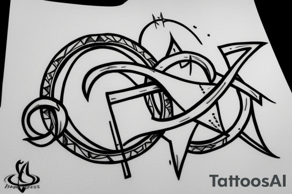 Arrow passing through rings tattoo idea