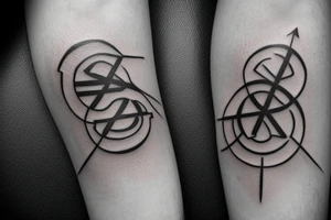 Arrow passing through rings tattoo idea