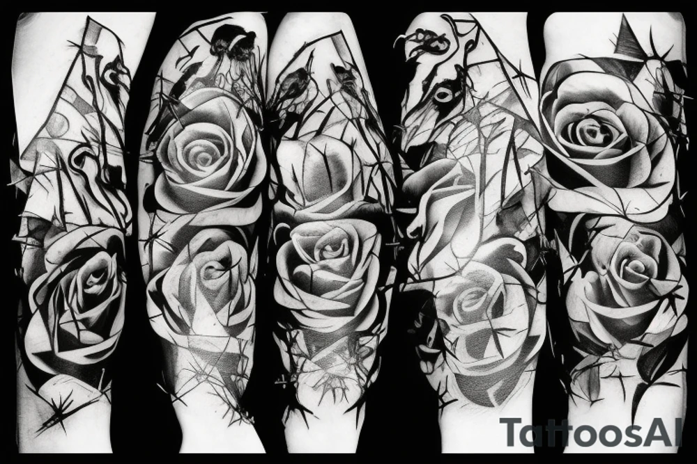 Frankenstein’s monster and roses with thorns and vines and hearts. tattoo idea