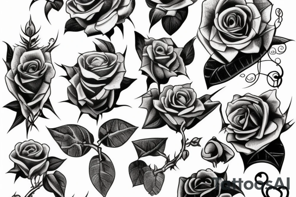 Frankenstein’s monster and roses with thorns and vines and hearts. tattoo idea