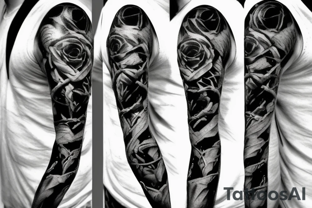 Frankenstein’s monster and roses with thorns and vines and hearts. tattoo idea