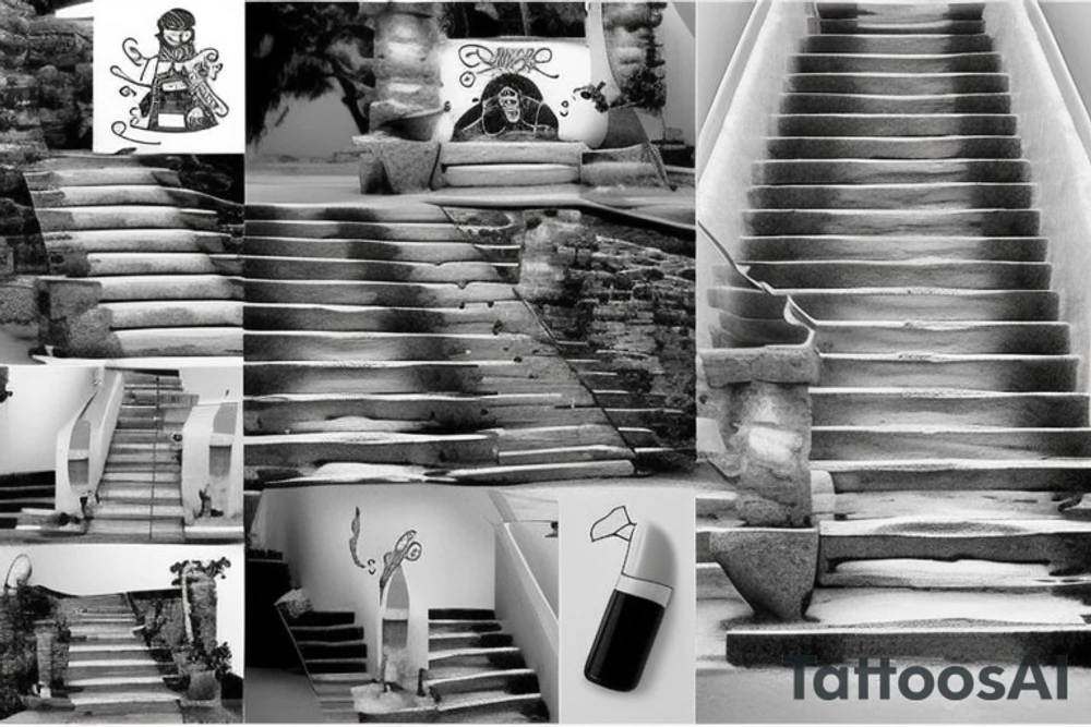Outdoor stone stair case tattoo idea