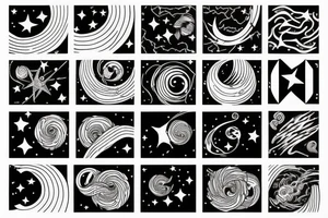 Night sky long curvy star track to hell tattoo idea
