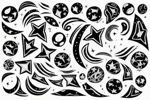 Night sky long curvy star track to hell tattoo idea