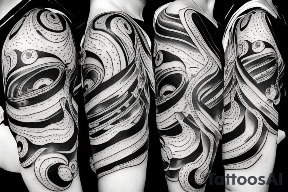 Night sky long curvy star track to hell tattoo idea