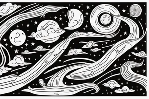 Night sky long curvy star track to hell tattoo idea