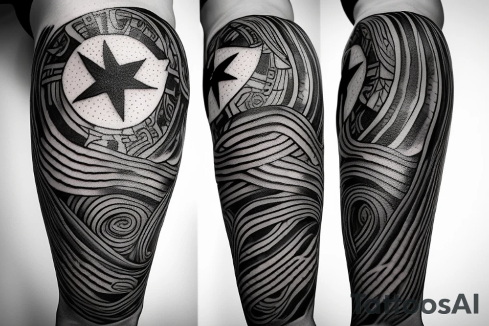 Night sky long curvy star track to hell tattoo idea