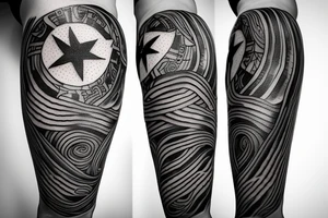Night sky long curvy star track to hell tattoo idea