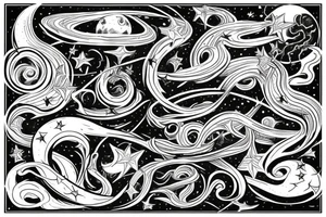 Night sky long curvy star track to hell tattoo idea