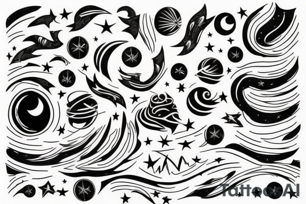 Night sky long curvy star track to hell on the rib tattoo idea