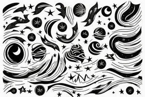 Night sky long curvy star track to hell on the rib tattoo idea