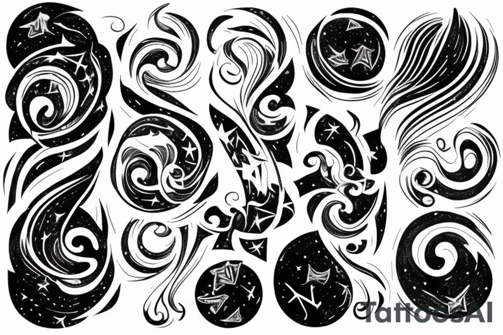 Night sky long curvy star track to hell on the rib tattoo idea