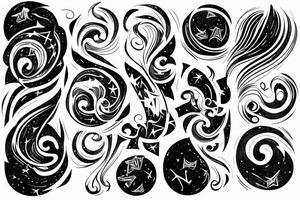Night sky long curvy star track to hell on the rib tattoo idea