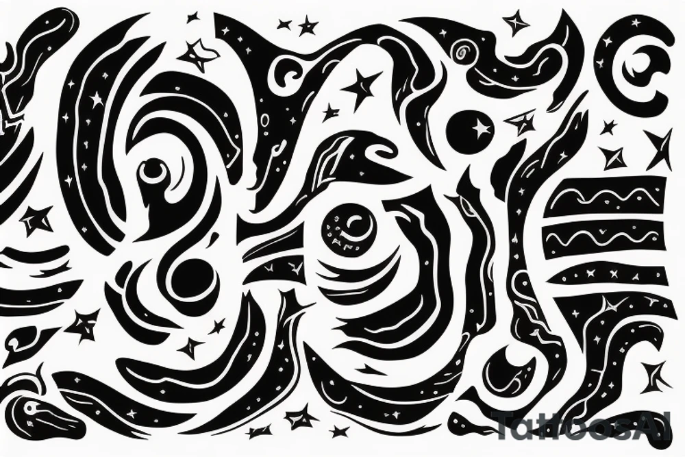 Night sky long curvy star track to hell on the rib tattoo idea