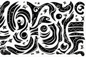 Night sky long curvy star track to hell on the rib tattoo idea