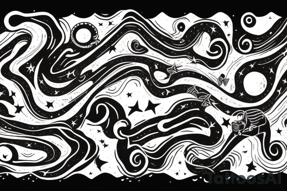 Night sky long curvy star track to hell on the rib tattoo idea
