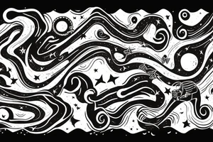 Night sky long curvy star track to hell on the rib tattoo idea