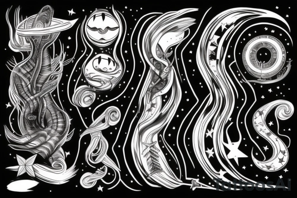 Night sky long curvy star track to hell on the rib tattoo idea