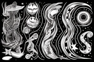 Night sky long curvy star track to hell on the rib tattoo idea