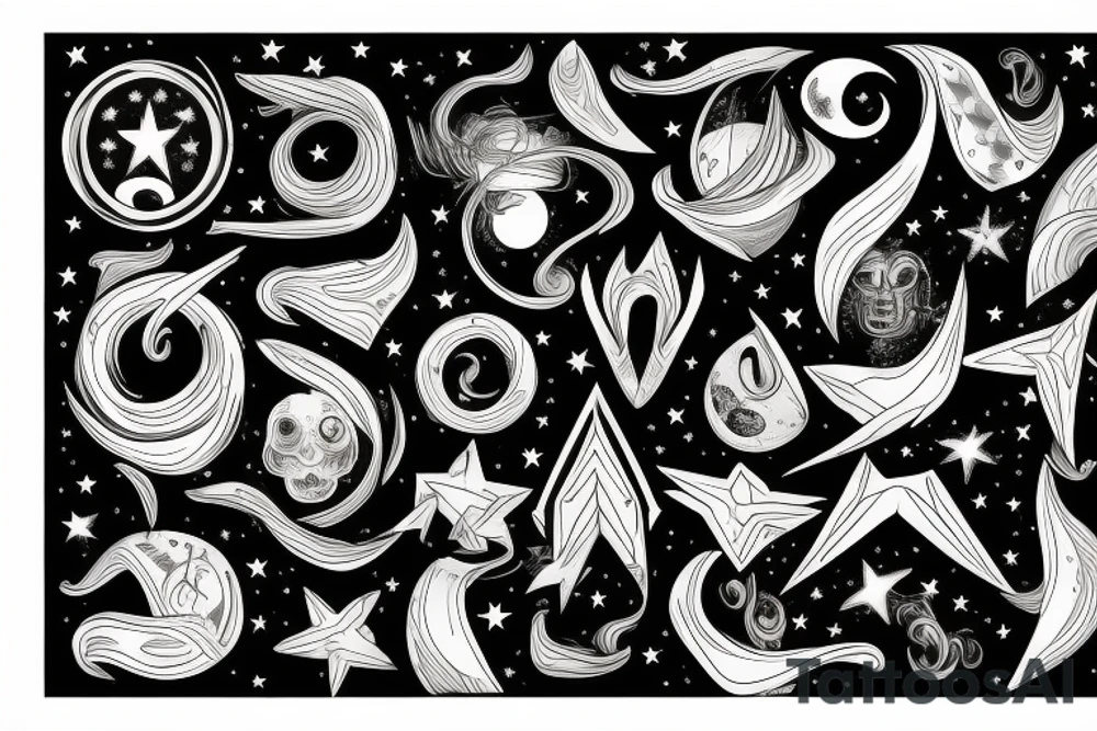 Night sky long curvy star track to hell on the rib tattoo idea