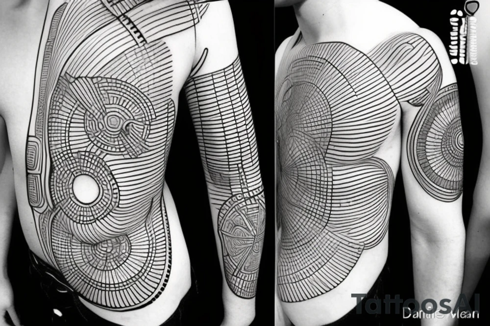 Space way on the rib thin lines tattoo idea