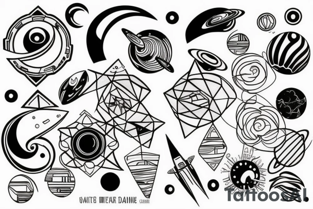 Space way in thin lines tattoo idea