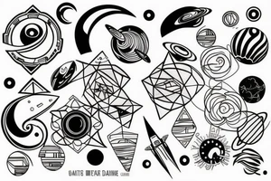 Space way in thin lines tattoo idea