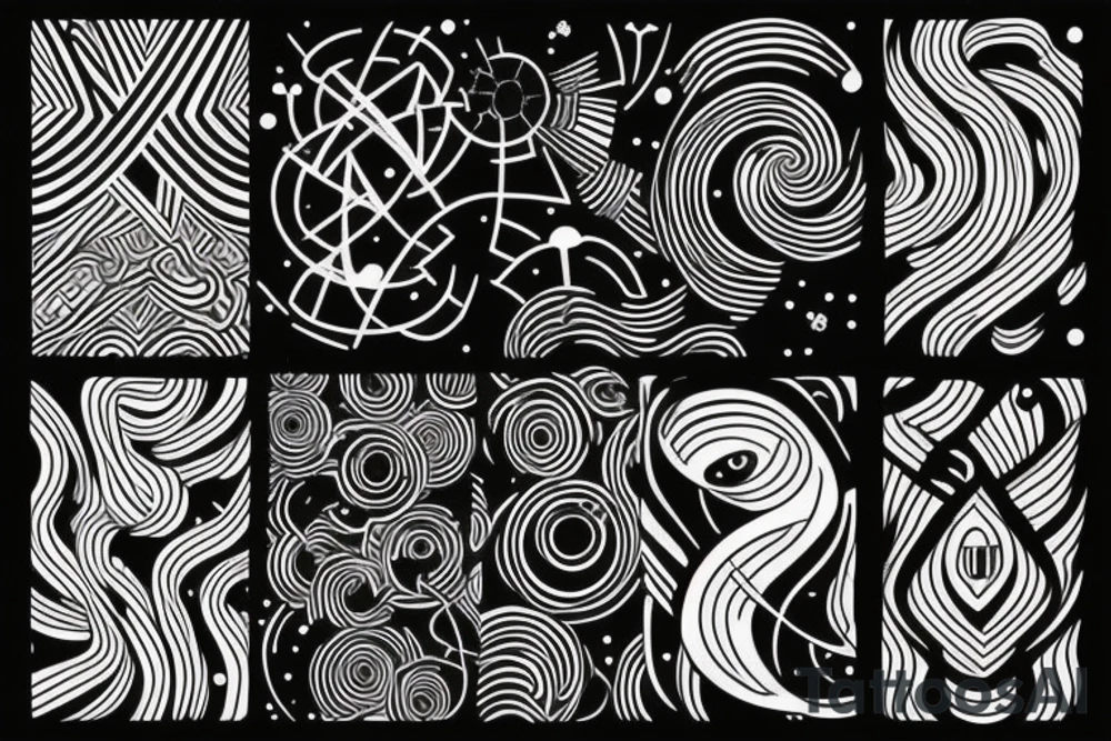 Space way in thin lines tattoo idea