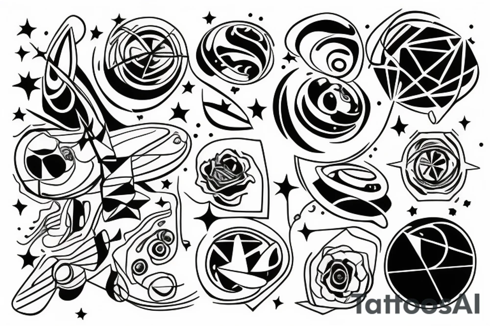 Space way in thin lines tattoo idea