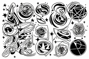 Space way in thin lines tattoo idea