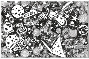 Milky way with multiple stars shown in perspective and drawn in thin pencil lines tattoo idea