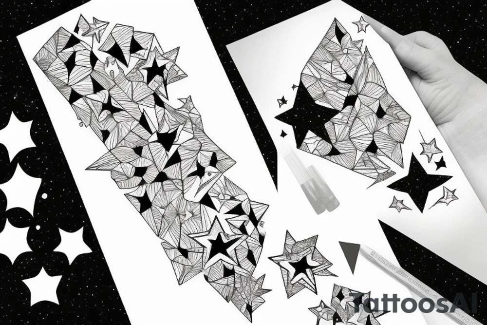 Milky way with multiple stars shown in perspective and drawn in thin pencil lines tattoo idea