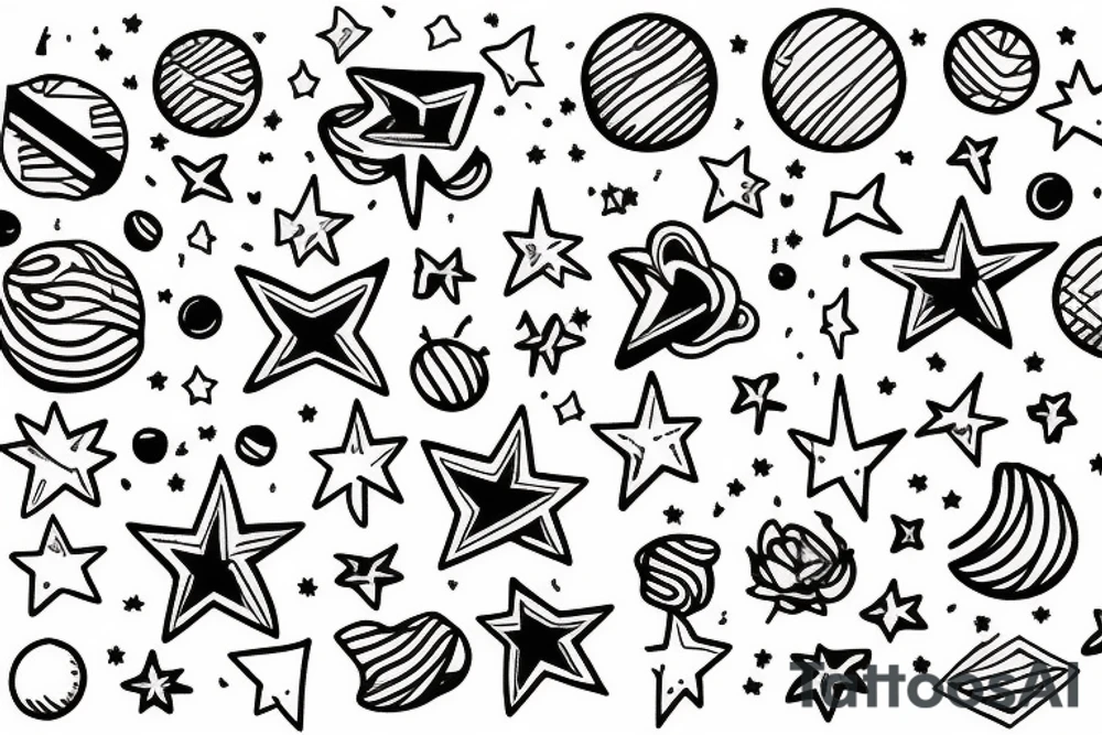 Milky way with multiple stars shown in perspective and drawn in thin pencil lines tattoo idea