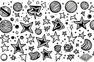 Milky way with multiple stars shown in perspective and drawn in thin pencil lines tattoo idea