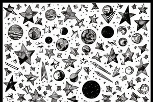 Milky way with multiple stars shown in perspective and drawn in thin pencil lines tattoo idea